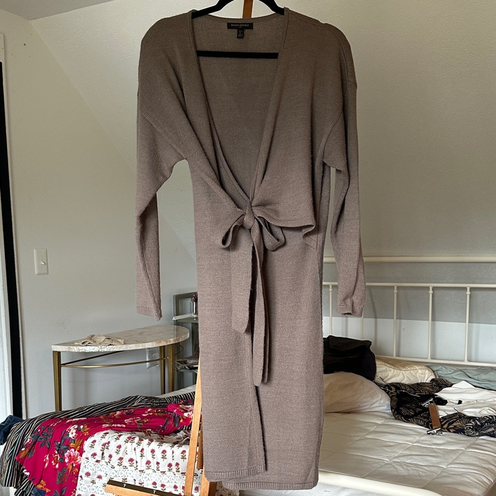 Women's taupe Knit wrap Sweater Dress